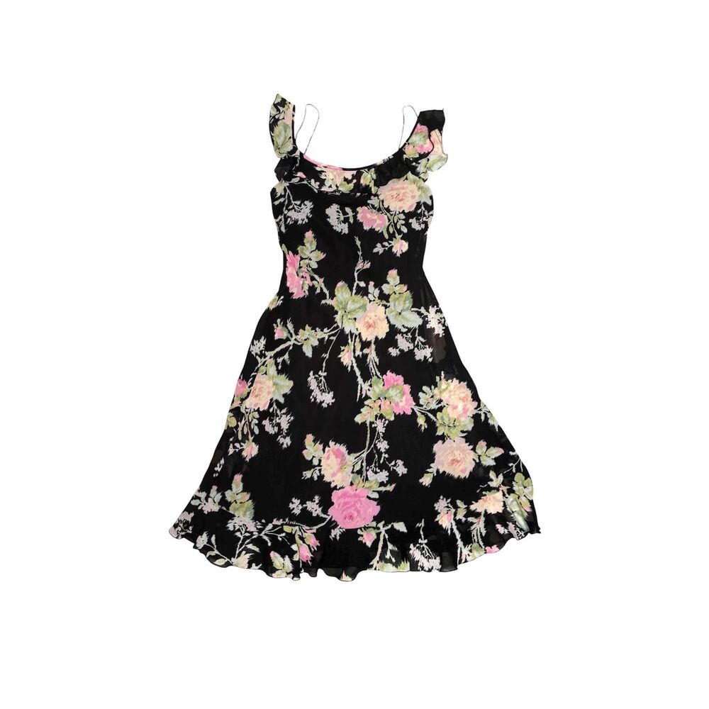Y2K Betsey Johnson floral print off the shoulder ruffle dress size medium